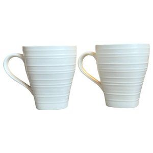 Pair (2) MIKASA Stoneware Swirl Square White Coffee Cup Mugs